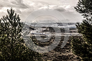 Landscape with snowy mountains and  expressways in Granada city l