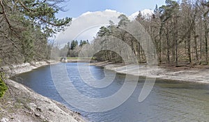 soil dyke of lake in woods at public park, Stuttgart photo