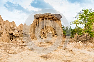 Landscape of soil textures eroded sandstone pillars, columns and cliffs,