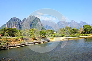 Landscape by the Song River at Vang Vieng
