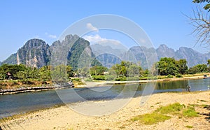 Landscape by the Song River at Vang Vieng