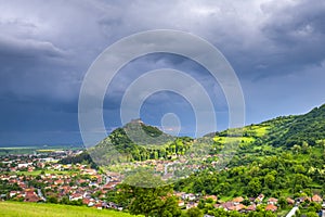 Landscape at the springtime with Deva citadel, Romania