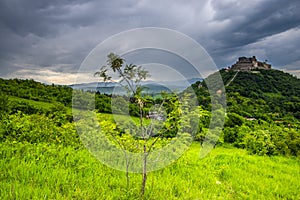 Landscape at the springtime with Deva citadel, Romania