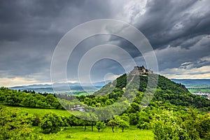 Landscape at the springtime with Deva citadel, Romania