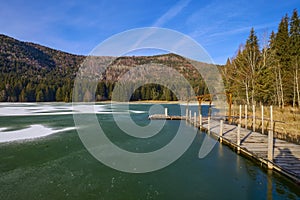 Landscape with St. Ana Lake in Romania, volcanic lake in December