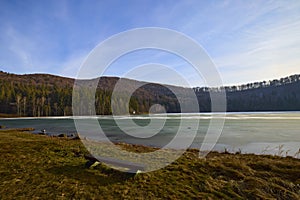 Landscape with St. Ana Lake in Romania, volcanic lake in December