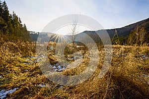 Landscape with St. Ana Lake in Romania, volcanic lake in December