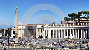 Landscape of St. Peter`s Square and the Vatican obelisk in Vatican City