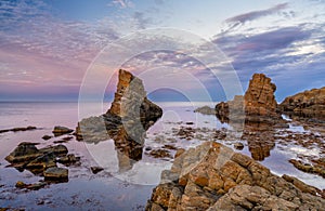 Landscape of the Stone Ships sea stacks in Sinemorets on the Black Sea in Bulgaria