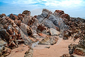 Landscape stones line up on the beach