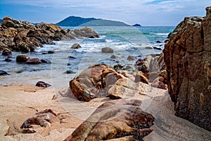 Landscape stones line up on the beach