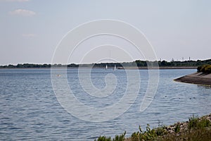 Landscape of the storage sea geeste germany with blue sky and white clouds