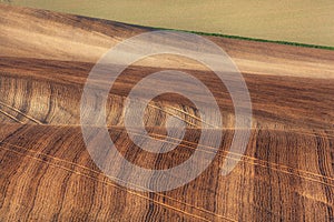 Landscape with striped fields of South Moravia at sunset. Backgound