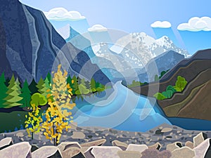 Landscape summer mountains range print