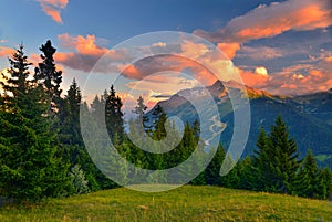 Landscape of summer mountains at sunset,France