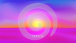 Landscape sundown or sunrise vector illustration. Evening or morning desert background with trendy vibrant gradient colors