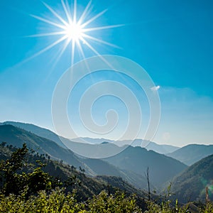 Landscape of Sunny Mountain and Blue Sky in Countryside of Thailand