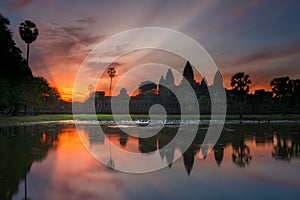 Landscape and sunrise of Angkor wat temple in Siem reap in Combo