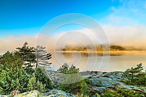 Landscape at sunrise at Kalvofjord as seen from truck parking lot at UddevallavÃÂ¤gen photo