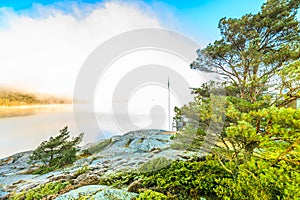 Landscape at sunrise at Kalvofjord seen from UddevallavÃ¤gen