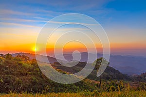 Landscape of sunrise on Mountain at of Doi Pha Phueng ,NAN,Thailand