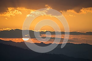 Landscape of sunrise over mountains in the morning