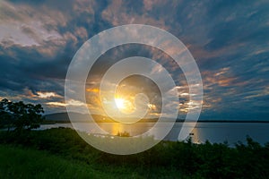 Landscape of sunrise scence in the lake with sky and clouds