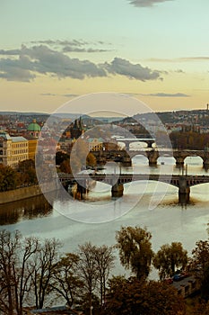 landscape at sunset in autumn in Prague, Czech Republic