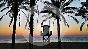 Atardecer de un verano en la playa de Torremolinos (MÃÂ¡laga) photo