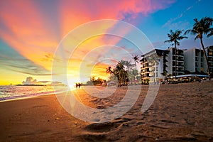 Landscape and sunset with hotel in rayong beach