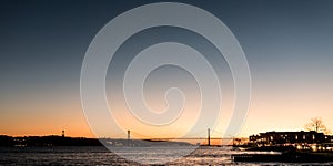 Landscape on sunset of the river Tagus and the 25th april bridge