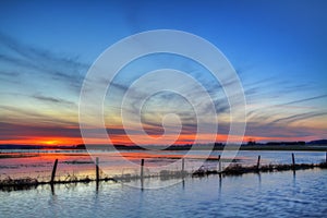 Landscape sunset or sundown river valley Narew Poland Europe