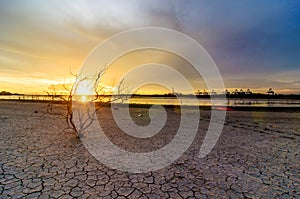 Landscape Sunset view at sea Laemchabang Port