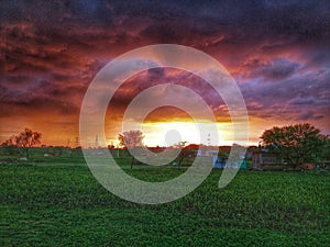 Landscape Sunset in village Agriculture India