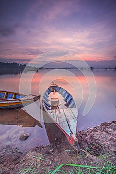 Landscape sunsets ship at ocean view