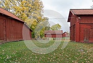 Landscape in Sweden with typically red house