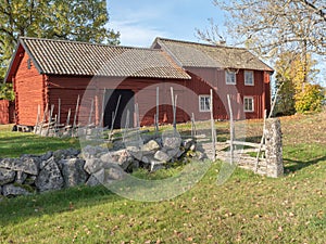 Landscape in Sweden with typically red house