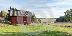 Landscape in Sweden with typically red house