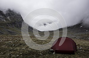 Landscape with a tent in the Swedish Lapland. Kungsleden