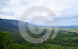 Landscape in Theni, Tamilnadu, India - Natural Background with HIlls, Greenery and Sky