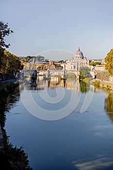 Landscape of Tiber river at sunny morning in Rome photo