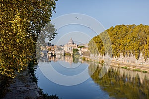 Landscape of Tiber river at sunny morning in Rome photo