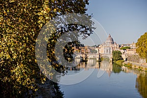 Landscape of Tiber river at sunny morning in Rome photo