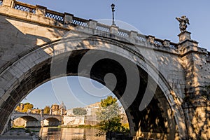 Landscape of Tiber river at sunny morning in Rome photo