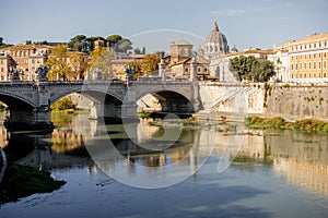 Landscape of Tiber river at sunny morning in Rome photo