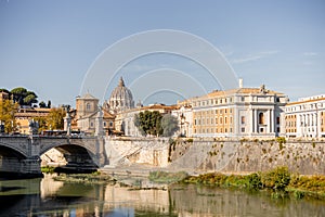 Landscape of Tiber river at sunny morning in Rome photo