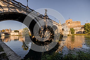 Landscape of Tiber river at sunny morning in Rome photo