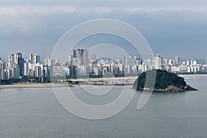 Landscape to the breakwater and the Urubuquecaba island of Santos photo