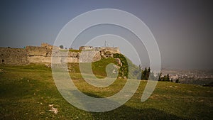 Landscape to ruined Kanine Castle and Shushica mountain, Vlore, Albania