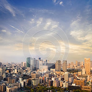 Landscape of tokyo city skyline in Aerial view with skyscraper,